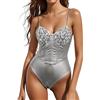 Generisch 2026 Donne Sexy Paillettes Body Pagliaccetto Lucido Body Spalline Senza Schiena Per Le Donne, argento, M