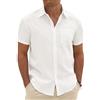 Xnova Camicia Uomo in Cotone e Lino Camicia Uomo Maniche Corte Estiva Regular Fit con Taschino la Spiaggia Camicie con Collo Button-Down Le Vacanze e Il Lavoro, Bianco, S