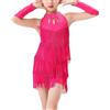 FEOYA - Vestito da ragazza per danza latina, con nappine, glitter, senza maniche, per bambini, con scollo a imbuto, frange, abito unico, shorts, tango, samba, jazz, abbigliamento da danza, con guanti