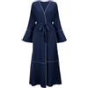 KBOPLEMQ Abbigliamento musulmano Donne Abaya Ramadan Fronte Cardigan Aperto Maniche Pipistrello Abbigliamento da preghiera per le Donne Scollo a V Islamico Maxi Abiti Preghiera Dubai Caftano, O blu.,