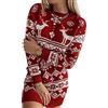 Loalirando Abito a Maglia Donna Natalizo, Vestito Donna Invernale Elegante Slim Fit Stampa a Cervo Natale Maglione Lungo Regalo di Natale S-XXL (C-Rosso, Large)