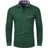 KUNJLELP Polo da Uomo Manica Lunga con Tasca Patchwork a Quadri Rosso e Blu Maglietta Maglia Casual per l'autunno e l'inverno