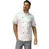 tessile astorino Giacca Cuoco Uomo Personalizzata - Casacca da Cucina Chef Bianca e Blu - Manica Corta - Divisa Personalizzabile per Ristorante - Made in Italy (S)