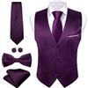Barry.Wang Completo formale da uomo gilet con scollo a V Slim Fit casual tinta unita gilet cravatta papillon set per festa di nozze abito smoking, Viola, L