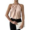 LIUYUYOUGO Camicia Donna Canotta da Donna in Raso di Seta con Arricciature Senza Spalline con Scollo all'Americana per L'Estate Senza Maniche Elegante Liscia Camicetta Canotta Casual da Lavoro per U