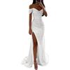 NaLatia Abito da sera da donna, lungo, con paillette, senza spalline, a vita alta, sexy, con spacco laterale, maxi abiti elegante con scollo a V, abito da cocktail