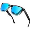 KANASTAL Occhiali da Sole Blu Specchio Uomo Donna Polarizzati Specchiati Azzurri Vintage Quadrati Celesti UV400 Retrò Classici Alla Moda Blue Mirror Sunglasses per Spiaggia Pesca -Azzurre Neri