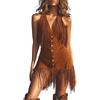 Foweknow Costume da donna in stile vintage anni '70, con frange, stile country, bohémien, hippie, sexy, da cowboy festival, senza maniche, con nappe, a vita alta, da ballo, marrone, S