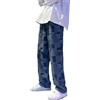 Vagbalena Jeans a Scacchiera Vintage Larghi Hip Hop Y2K Streetwear Jeans Larghi da Uomo Pantaloni Dritti Jeans Classici Larghi Pantaloni da Skater da Ballo di Moda (Blu,L)
