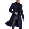 Gefomuofe Cappotto invernale da uomo, lungo, in pile, invernale, slim fit, cappotto lungo, trench doppiopetto, trench doppiopetto, vintage, giacca a vento per uomo, Blu marino, M