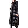 Hecatombic Donna Autunno E Inverno Lungo Oversize Ispessito Caldo Piumino Lucido Sciolto Casual All'aperto Cerniera con Tasche Antivento Cotone Piumino (Nero,M)