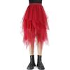 Monbessi Gonna in Tulle Donna Gonna Lunga in Tulle Elastica 80cm Gonna Irregolare in Maglia Quotidiana, Prom, Party(Vita: 60-78cm, Rosso)