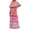 Generic Vestidos Mexicanos para Mujer Estate Senza Maniche Off Spalla Floreale Stampa Maxi Abito Boho Spiaggia Casual Abiti Da Festa, Rosso, M