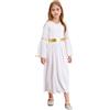 Agoky Bambina Abito da Angelo Ragazza Abito da Dea Principessa Greca Antica Romano Costume Cosplay di Halloween Gioco Ruolo Mascherata Vestito Medievale Rinascimentale Bianco 9-10 Anni