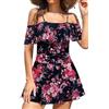 SHEKINI One Piece Swimsuit for Women V Neck Swimwear Ruched Tummy Control Back Cross Retro Swimming Costume with Skirt