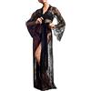 ROSVAJFY Vestaglia Lunga Sexy Donna Pizzo Trasparente con Perizoma Camicia da Notte Maniche Lunghe Lingerie Intima Kimono Floreale (Nero)