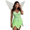Qianderer Vestito da donna verde con mini paillettes Trilli Costume Campanella Foresta Fata Cosplay Vestito Halloween Costume con ali