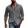 Générique Camicia Oversize Uomo Camicia Uomo in Lino Cotone Camicia Manica Lunga Tinta unita Camicia A Pieghettato Casual Alto Collo A Risvolto Confortevole Top Sport Minimalista, grigio, 4XL