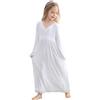 Flwydran Ragazze Camicia da Notte Cotton Vintage Stile Vittoriano - età 3-12 - Bianche Tinta Unita