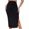 Yanhalo Gonna a tubino da donna a vita alta, aderente, con spacco laterale elastico in maglia sotto il ginocchio, Nero , M