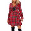 lozssnigzi Vestito Tartan Donna, Vestiti da Sera Eleganti Vestito Scozzese Party Casual Abito Scozzesi Cerimonia Corto Abiti Tartan Maniche Lunghe Camicia Lunga Invernale