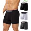 Arjen Kroos Boxer Uomo in bambù 3 Pezzi, Lunghi Mutande Uomo Boxer con Patta, Traspiranti Morbide Senza Etichetta Nero/Bianco/Grigio XXL