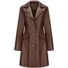 babao Donne in Pelle Trench Coat Giacca Monopetto Marrone Cappotto Lungo in Ecopelle, S-3XL