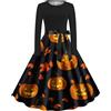 VPQILH Nuovo Abito Halloween Donna con Zucca Fantasma Stampa, Elegante Vita Alta Vestito Gotico Donna Vita Alta Vestiti Medievali con Coulisse Abiti Manica Lunga A-Line Vestiti per Halloween Costume Feste