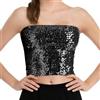 Wildarms Top corto da donna con paillettes scintillanti, a forma di sirena, senza spalline, metallizzato, per feste e discoteche, nero, S/M