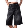 Generico Jeans Donna Pantaloncini in Denim Estivi Leggeri Jeans Pantaloncini Lunghi al Ginocchio Gamba Dritta Larghe Bermuda Shorts in Denim Vita Alta Pantaloni Streetwear Unisex