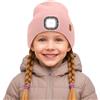 ATNKE Bambini LED Cappello con Luce, USB Ricaricabile 4 LED Corsa Torcia Mani Libere Testa Lampada Invernale Calda Pile Foderato Berretto Lavorato Maglia Regali per Ragazzi e Ragazze/Bean Past Pink