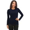 JADEA 2 Maglie Girocollo Donna 4055 Manica Lunga in Cotone Elasticizzato, Blu, XL