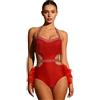 Monduelle Abito da Ballo Pattinaggio Donna Latino Americano Ginnastica Leotards con Paillettes Piuma Costume Danza Samba Rosso S
