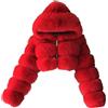 Generisch Giacca con cappuccio da donna, elegante, in pelliccia sintetica, calda giacca con cappuccio, patchwork, giacca corta alla moda, giacca invernale calda in pelliccia sintetica, giacca con