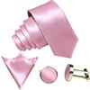 GASSANI Set Cravatta Uomo 3 Pezzi Rosa, Cravatta Lucida Matrimonio, Larghezza 8 cm, Gemelli, Pochette Taschino