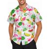 King Kameha Camicia Hawaiana Uomo Maniche Corte, Flamingo Melon, Bianco, 4XL