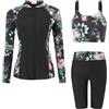 Ausing Costume da bagno a 3 pezzi, da donna, protezione solare, set rashguard a maniche lunghe + pantaloncini+Tankini Surf Beach