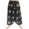 Generico Pantaloni Larghi in Cotone Lavato con Pietra, Harem, Cintura Elastica, Stampa a Blocchi, Stile Boho Unisex Aladino