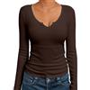 Bresdk Maglia Termica Donna Manica Lunga Scollo a V Top Termico Slim Fit con Interno Felpato Morbido in Cotone Elasticizzato Maglietta Intima Invernale Elegante per Quotidiano Marrone L