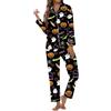 Generisch Pigiama lungo da donna per Halloween con motivo - Set pigiama in due pezzi in camicia e pantaloni | Divertente pigiameria per l'autunno, Stil_h03 Nero, XXL