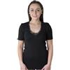 New Day intimo eccezionale Made in Italy- 3 Maglie Intime per Donna Manica Corta (con Pizzo macramé o Bordo Raso) in Caldo Cotone (Pizzo/Nero,M)