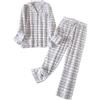 DWPEXLET Pigiama da Donna in Flanella di Cotone, a Maniche Lunghe, con Bottoni, Caldo Pigiameria S-XL, Fiocco di Neve, S