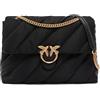 Pinko Extra Love Bag Puff Maxi Trapuntata, Borsa a Spalla in Nylon Nero con Catena Dorata, 40x32x13 cm