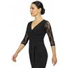 Ready4Dance Top donna per ballo da sala, danza tandard, latino e tango - Scollo a Incrocio e Maniche in Pizzo 3/4