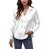 Panegy Blusa da Donna in Raso a Maniche Lunghe Camicetta Button Down Top da Lavoro Camicette in Tessuto Simili alla Seta per Ufficio, bianco, XXL