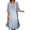 EGSDMNVSQ Vestito Estivo Donna Abito Sciolto Senza Maniche Retro Abiti Lunghi Camicetta Estivi Vestiti Stampato 2 Pezzi Tulle Cardigan+Midi Vestito