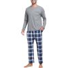 MoFiz Pigiama Uomo Lungo Autunno Inverno Morbido Caldo Pigiami Due Pezzi Manica Lunga Notte Camicia e Pantaloni Pigiama a Quadri con Tasche Grigio EU M