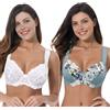 Curve Muse Reggiseno in Pizzo con Ferretto Sfoderato Taglie Forti con Spallacci Imbottiti-Confezione da 2-Cream Print,Sage-8E