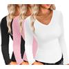 Ekouaer Donna Confezione da 1&3 Maglie a Maniche Lunghe Collo a V Nero + Rosa + Beige L
