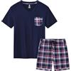 MoFiz Pigiami Uomo Corto Estivo Set di Pigiama Due Pezzi a Quadri Maniche Corte Scollo a V Maglietta e Pantaloncini Pigiama Abbigliamento da Notte Blu Navy Taglia EU L